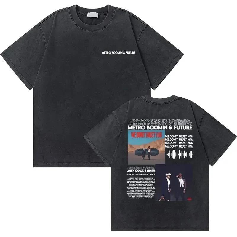 Oversized Acid-Wash Vintage Short-Sleeve T-Shirt with "FUTURE MILF" Bold Slogan & Red Star Graphic Print