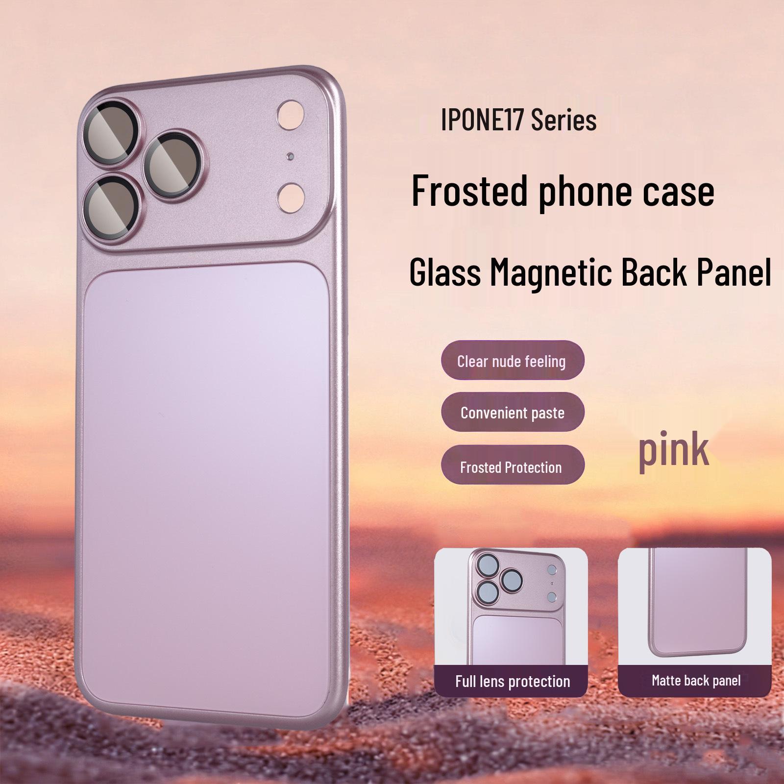

Apple iPhone 17 PROMAX Magnetic Frosted Back Sticker Case, 16 Large Window AG Glass Compatible 16 розовый