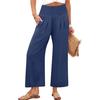 Casual Pants Anti-Wrinkle Elastic Waistband Long Pants with Pockets Pure Color Loose Fit Wide