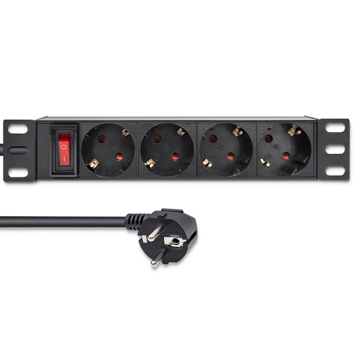 Qoltec Aluminum PDU Power Strip for 19'' RACK | 1U | 16A | 6xSCHUKO | 1.8m
