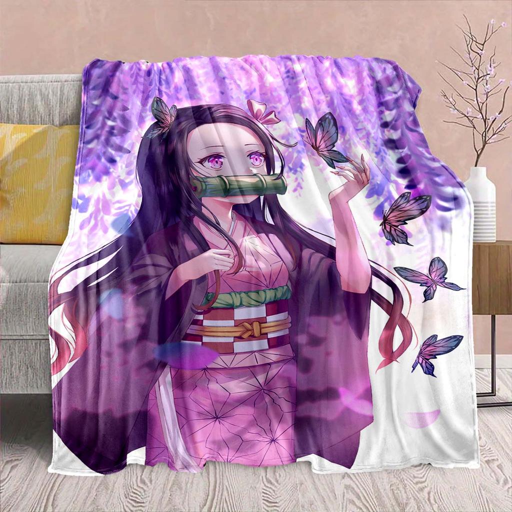 Demon Slayer Anime Flannel Blanket - Soft Warm Perfect for Sofa, Bedding Camping Travel Office Home Decor -QJY