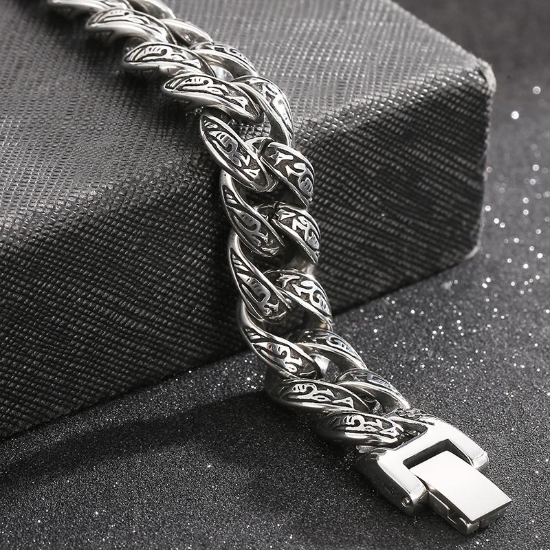 Vintage Solid 316L Stainless Steel Man Bracelet for Men 12MM Width Curb Link Chain Men's Bracelets Bangles Wrist On Hand Jewellery
