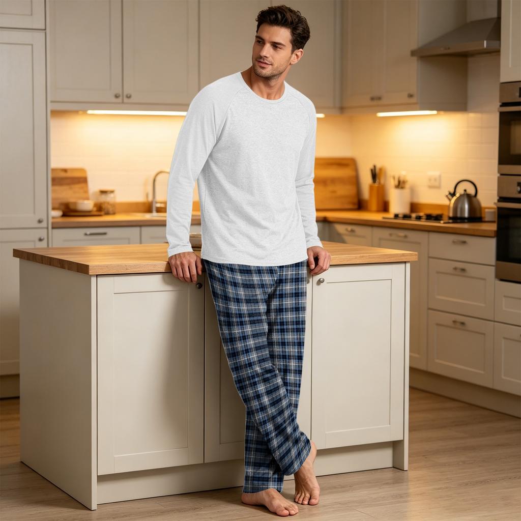 Men's Long Sleeve Pajama Set for Home Sleepwear Wear