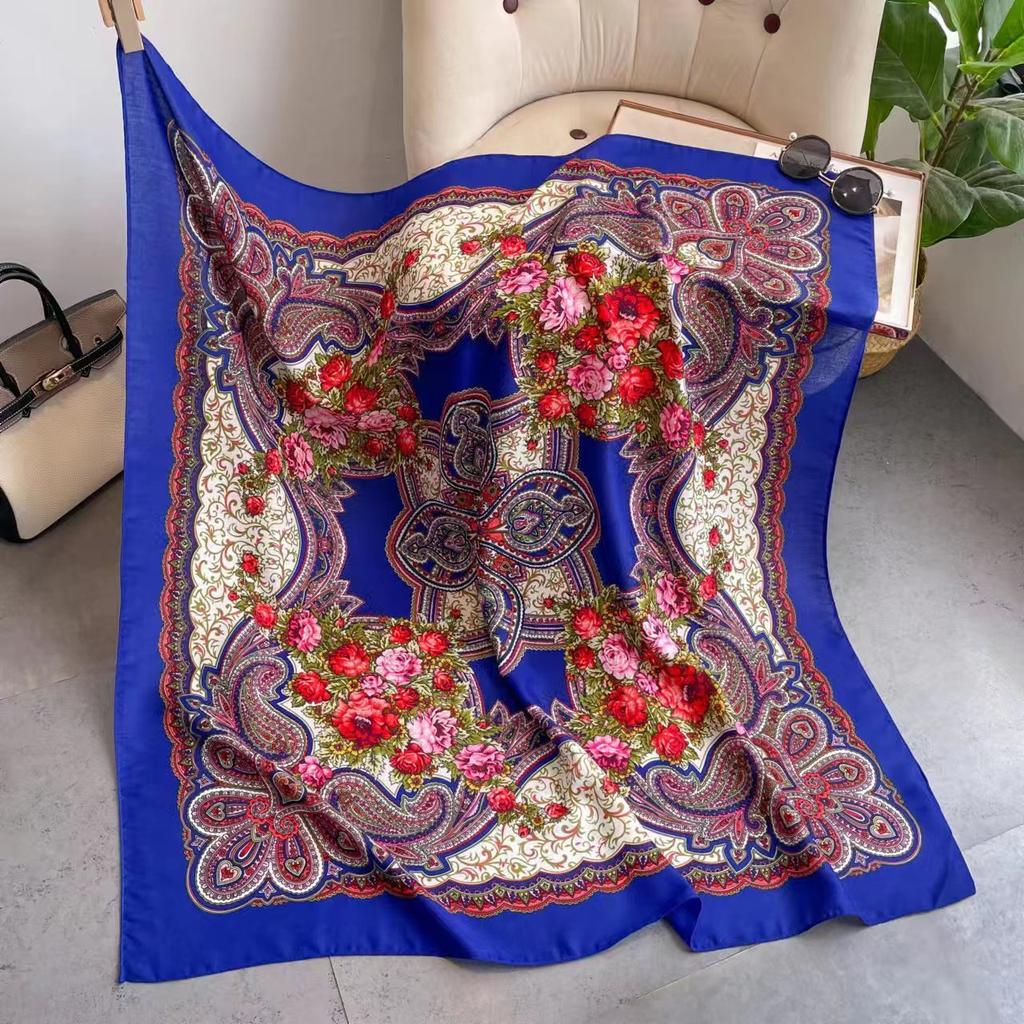 110*110cm Russian Square Scarf Women Luxury Paisley Floral Print Bandana Shawl Ukrainian Babushka Handkerchief Head Wraps
