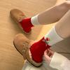 Female Autumn and Winter New Year Festival Sweet Cotton Dark Grain Cloth Mark Good Luck In Red Tube Socks