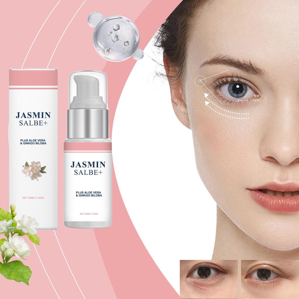 Feuchtigkeitsspendende Augencreme mit Jasmin. Feuchtigkeitsspendende, weichmachende und erfrischende Creme für die Haut um die Augen.