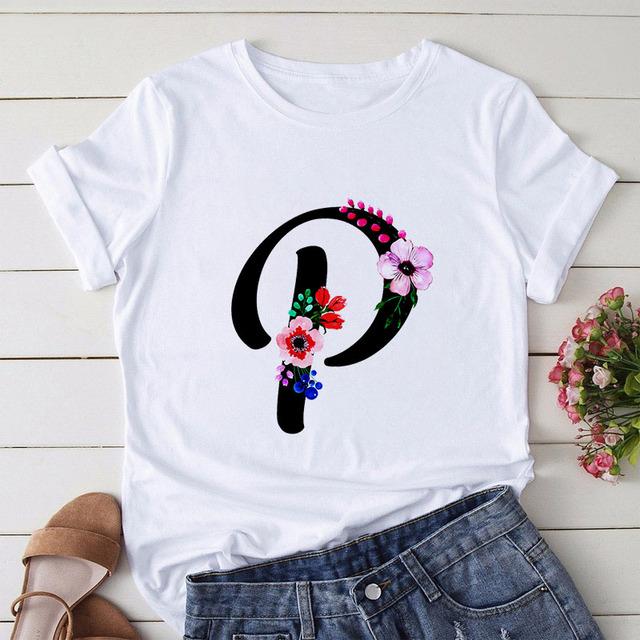 New Alphabet Print Women T Shirt Woman Harajuku Short Sleeve Tees Shirt Floral Letters T-Shirt Girl Summer Tee Top Femme Tshirt