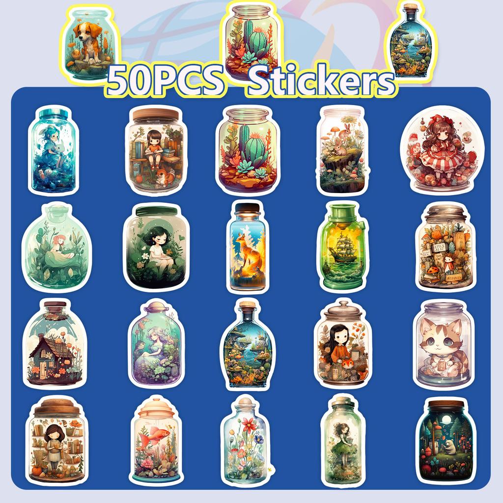 50 Bottles with Strange Stickers, Creative Bottles, All Things Dreams, Wish Bottle Series Stickers Material Handbook Stickers