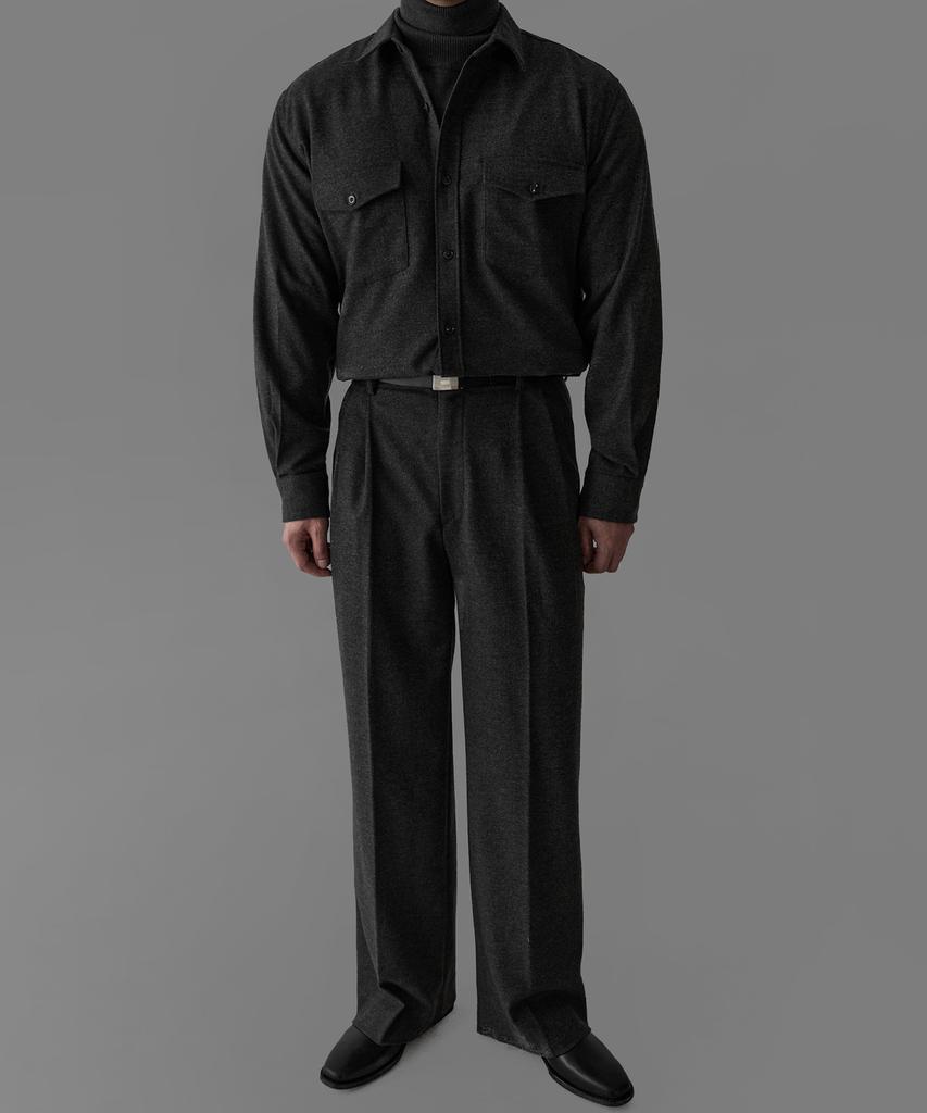 Baulopeulodeogteu Wool Double-Pleat Wide Slacks [Charcoal]