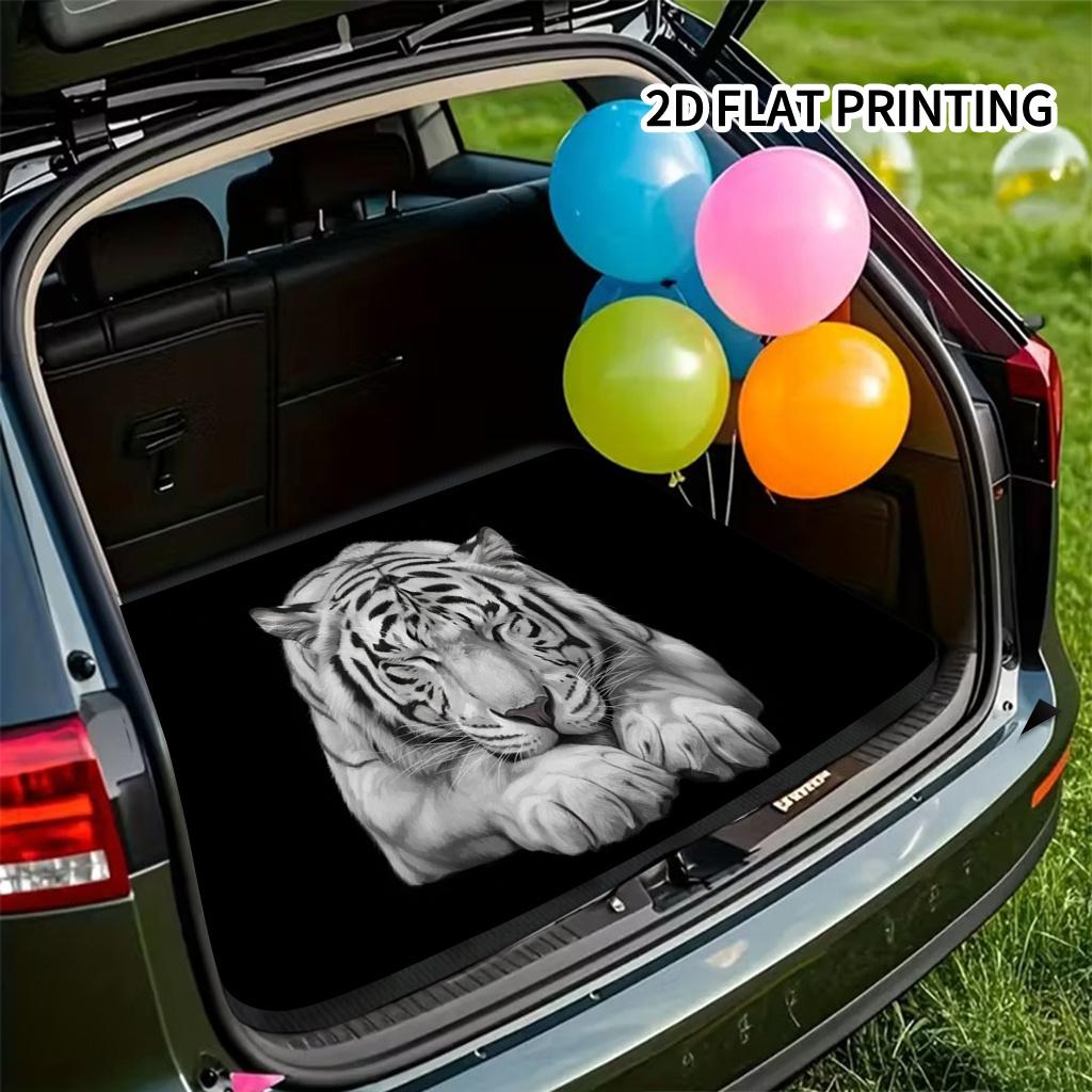 1Pcs Black & White Lying Tiger Car Trunk Mat with Anti Slip Cargo Liner Waterproof Rear Storage Protector Floor Mat for SUV Seda