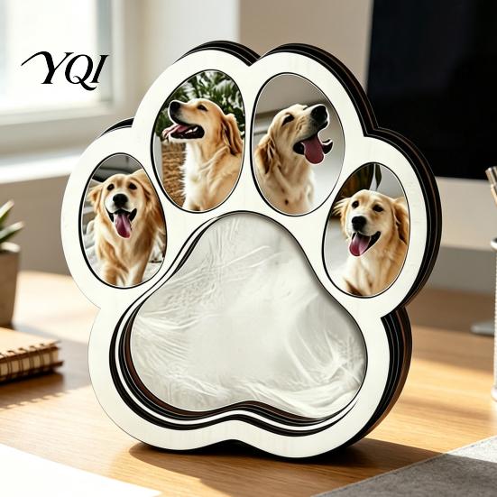 Pet Memorial Desk Decor Wooden Paw?Shaped Picture Frame, Keepsake Photo Frame with Fur Storage Compartment, Loss Remembrance Tabletop Ornament