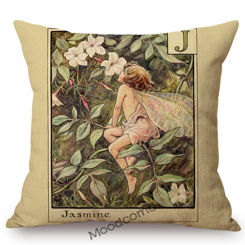 Tarot Alphabet Flower Fairy Baby Nursery Cartoon Art Home Decorative Sofa Throw Pillow Case Lovely Cute Children Cushion Cover