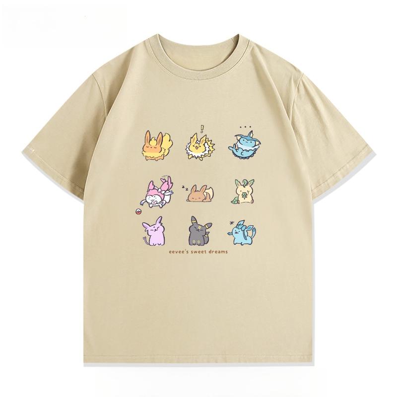Poteemiel Pokémon Cartoon Ibrahimovic Moon Sun Anime Short Sleeve T-Shirt Men's Women's Clothes Casual Short Sleeve Half Sleeve