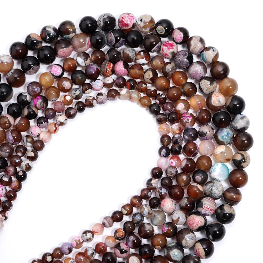 6/8/10mm Two Color Fire Agate Natural Stone Beads Orange Round Loose Beads For Jewelry Making DIY Necklace Bracelets Accessories