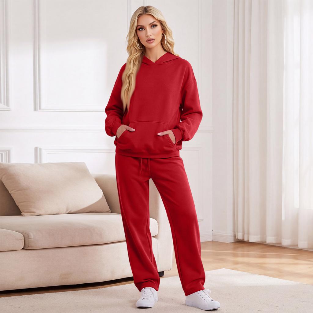 Women's Casual Warm Tracksuit Set with Hoodie and Jogger Pants for Fall and Winter