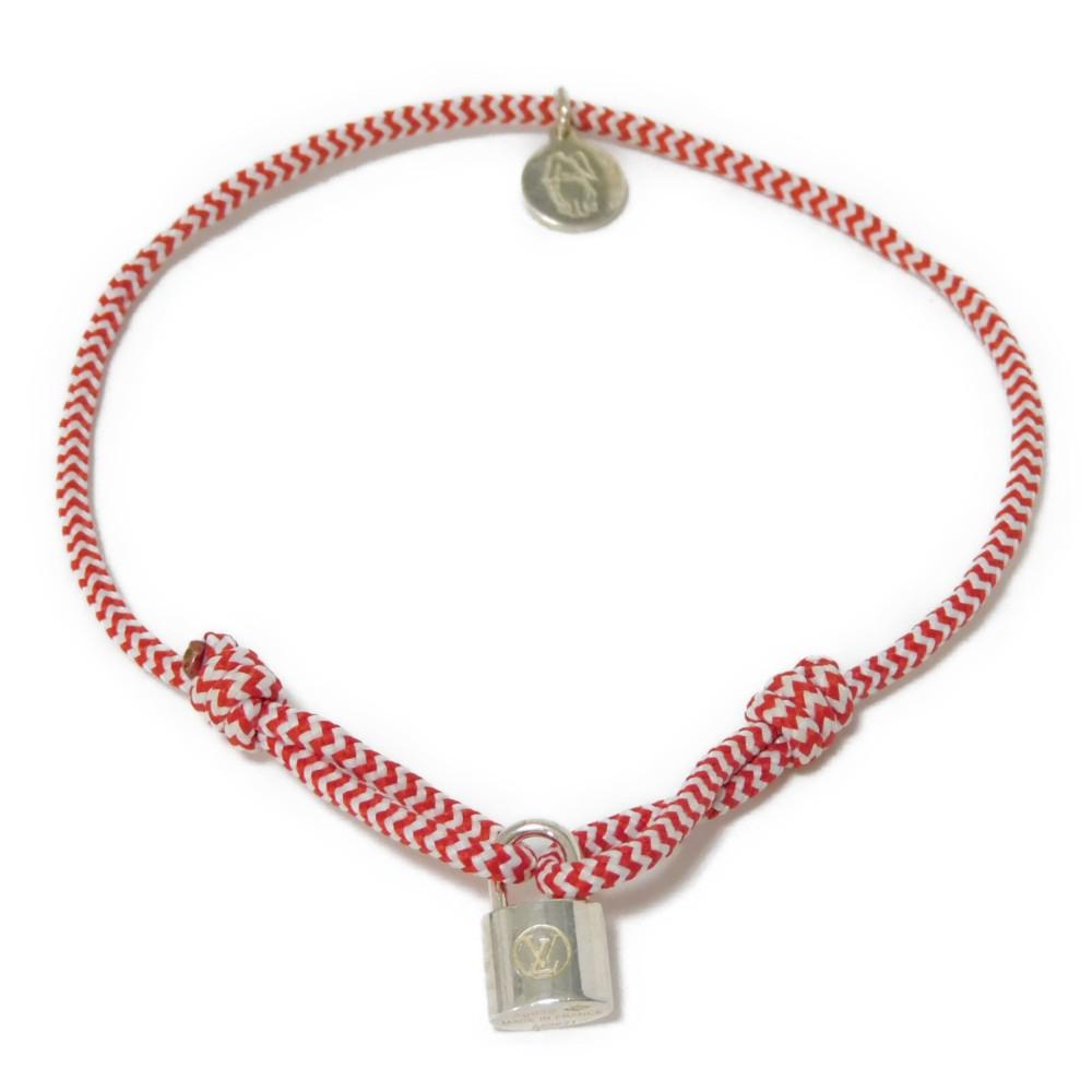 Used LV Circle Padlock Bracelet In Silver with Lock, Q95705 7986, Cotton, 12564, Sophie Turner 925 Red, Women's from