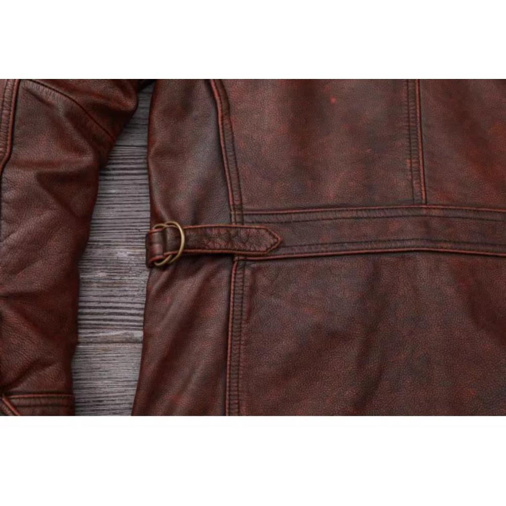 Chinese Size Vintage Red Brown Men Leather Jacket M65 Hunting Flight Jacket Genuine Cowhide Coat Autumn