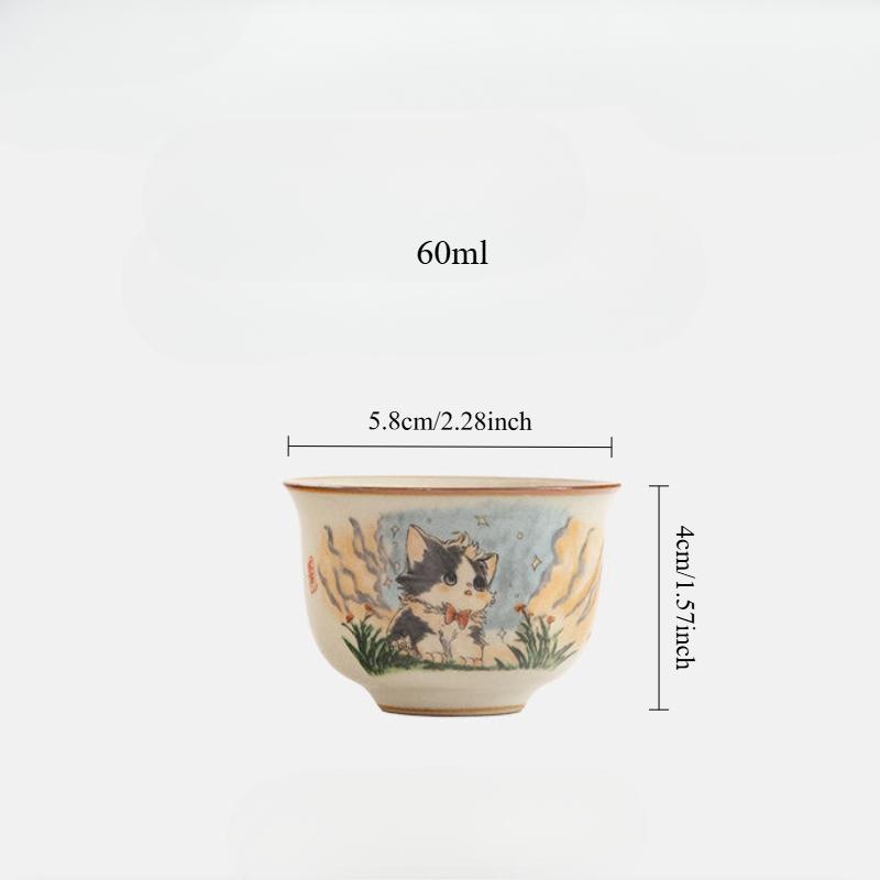 

60ml Ru Kiln Cute Cat Round Tripod Teacup 1pcs With Opening for Nourishing High End Tea Tasting Cup Kung Fu Tea Drinking 60ml
