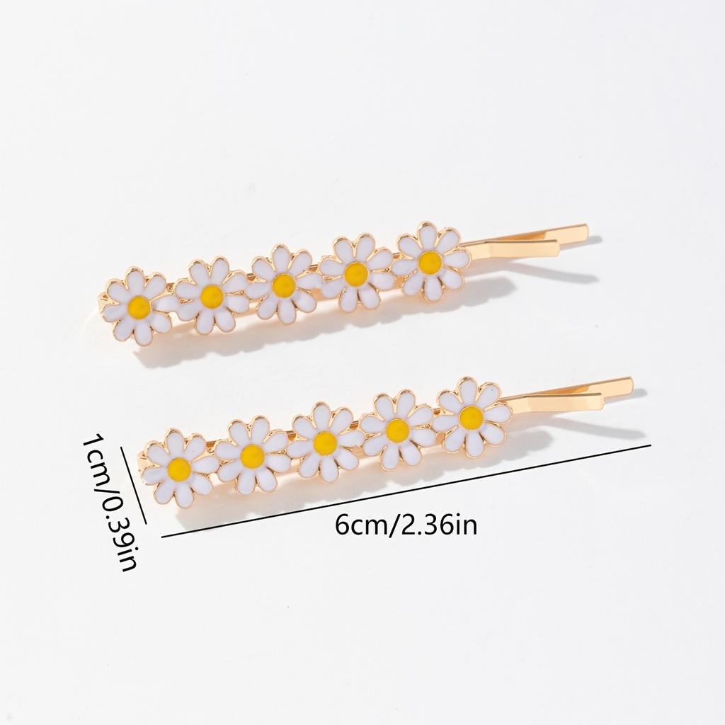 2pcs Set of Small Daisy Alloy Flower Hairpins, Fashionable and Fresh Women's Hair Clip, Bangs Clip