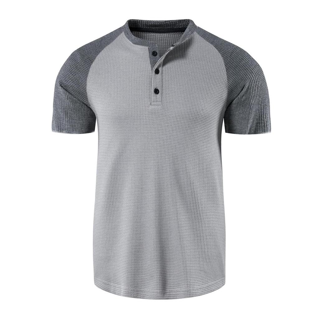 Herren Colorblock Casual Sport Kurzarm Raglanärmel T-Shirt mit Knöpfen