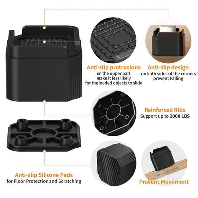 4Pcs Adjustable Anti Vibration Pad Stackale Square Feet Leg Base Mat Heavy Duty Noise Reducing Furniture Risers