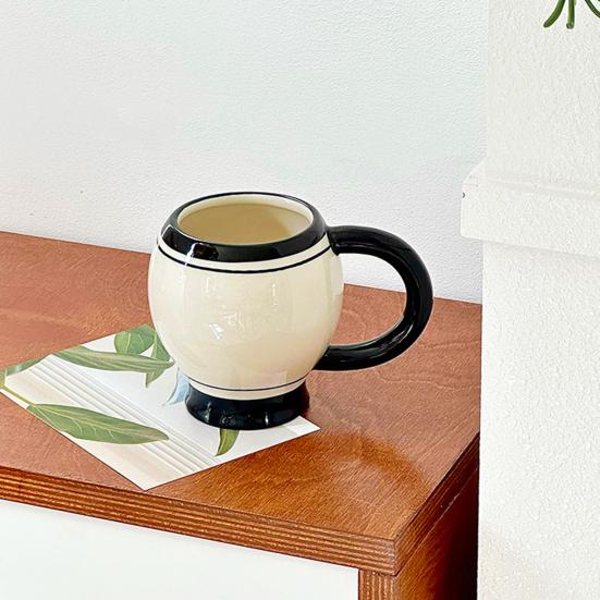 Coffee Cup 310ml Minimalist Ceramic Tea Mug Thickened Retro Black & White Coffee Cup with Ergonomic Handle Juice Milk Water Cup for Home Office