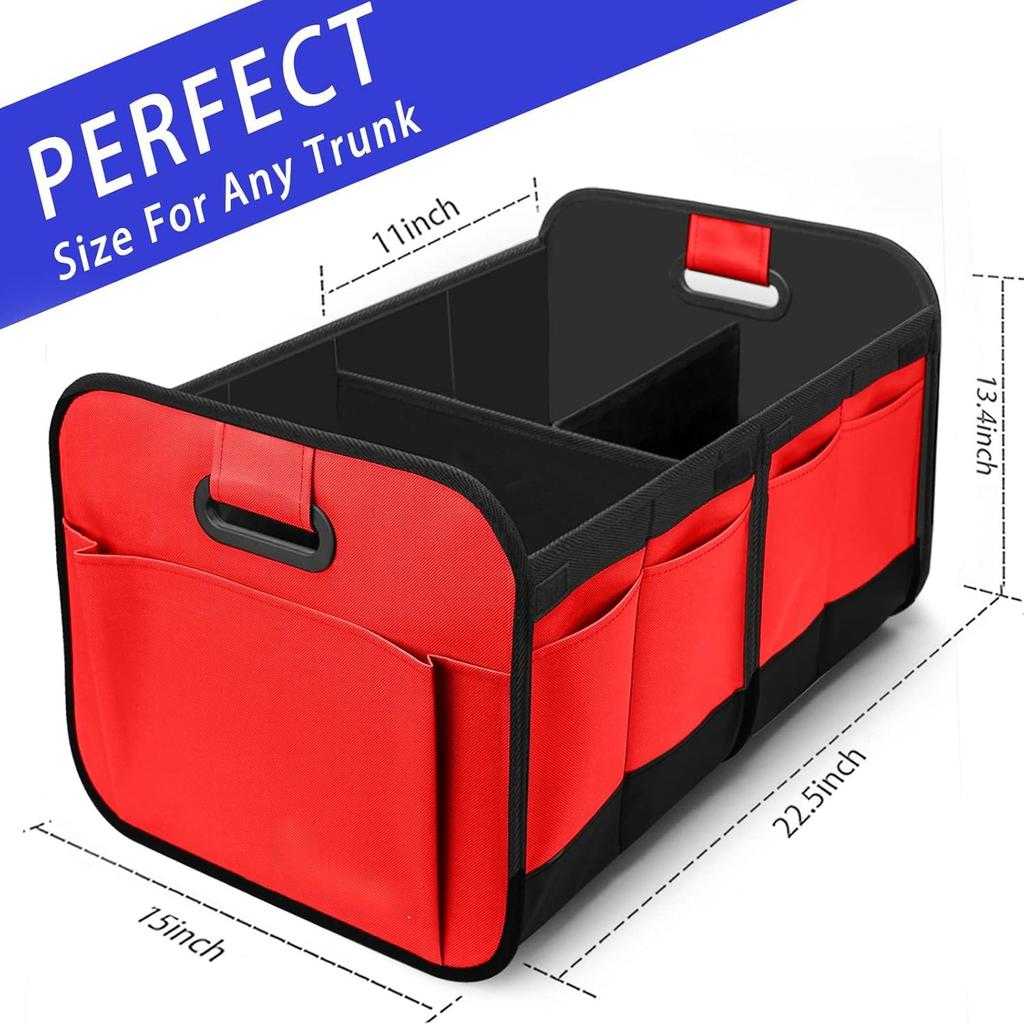 Large Collapsible Trunk Organizer with Multi Pockets, 3 Compartments Storage Organizer for Car, SUV, Minivan