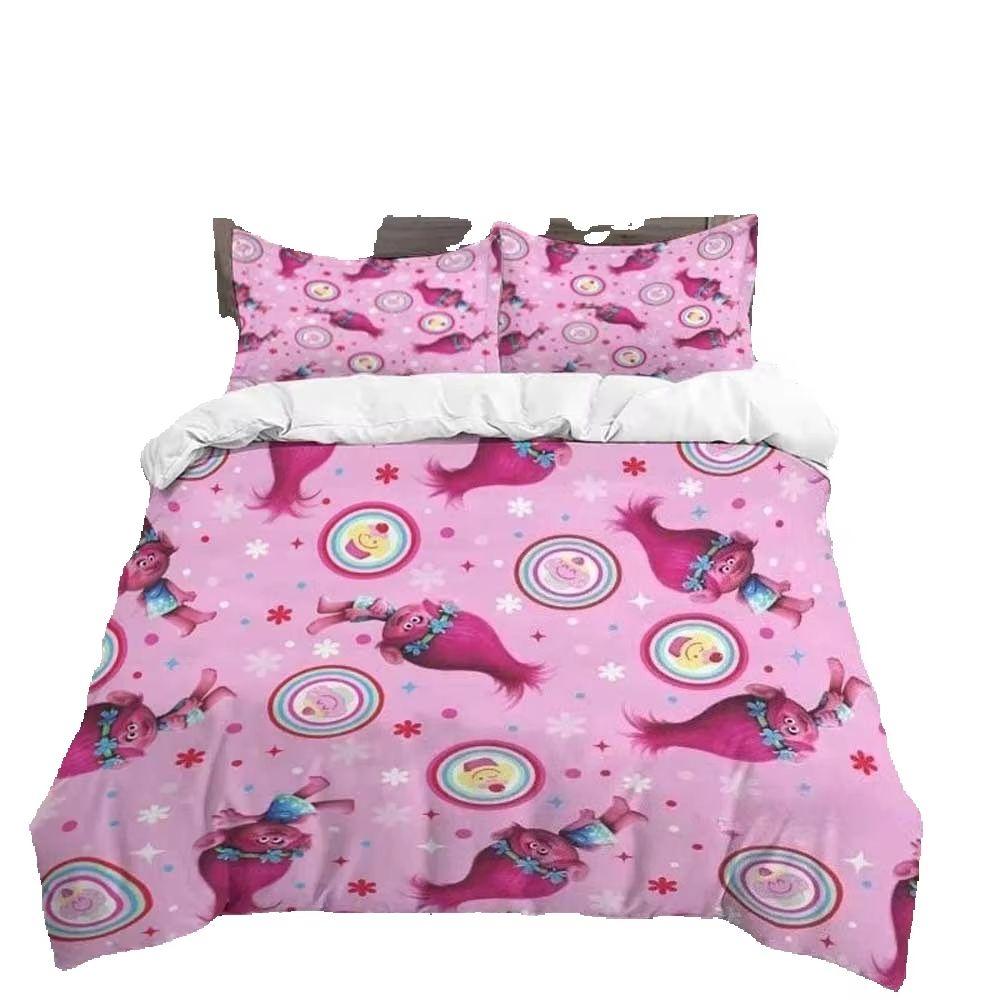 Modisches Cartoon Trolls Süßes Mädchen Bettwäsche Set Einzelbett Doppelbett Vollgröße Queen Size King Size Bettwäsche Set Kinderzimmer Bettbezug Sets Bettlaken Set