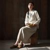 Johnature Women Vintage Skirts Solid Color Elastic Waist Cloths Spring Pockets A-Line Soft Skirts