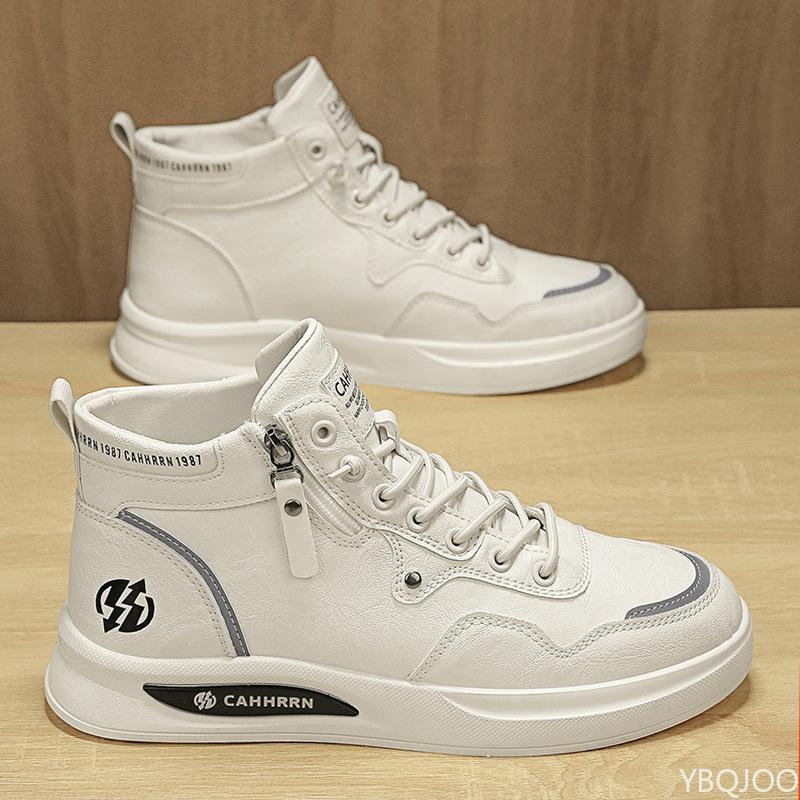Fashion Trendy Splicing Men's Board Shoes High Top New Casual Lace Up Side Zipper Flat Bottom Vulcanized Shoes Sneakers Zapatos Hombre