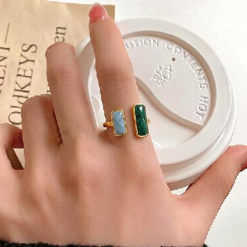 Vintage Stainless Steel Geometric Rings Women Oil Dripping Square Adjustable Open Rings Fashion Minimalist Banquet Jewelry Gifts
