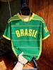 Brazil Football T-Shirt Soccer Jersey Stripe & Retro Print Breathable Quick Dry Training Short Sleeved Tops Tees Chic Clothes