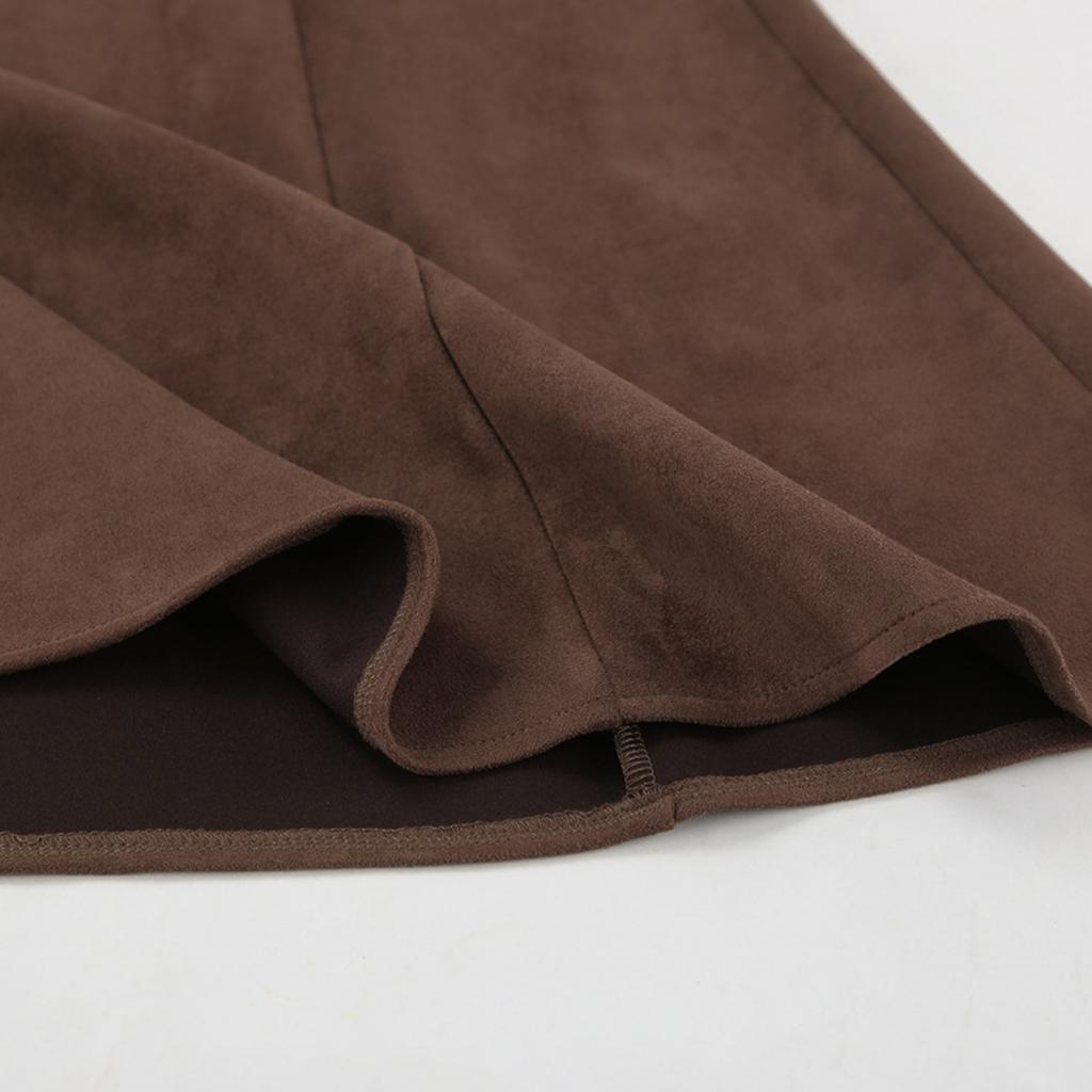 2026 Herbst Vintage Braun Fleecegefüttert Hohe Taille A-Linie Midi Wildlederrock Französischer Stil Eleganter Damenrock