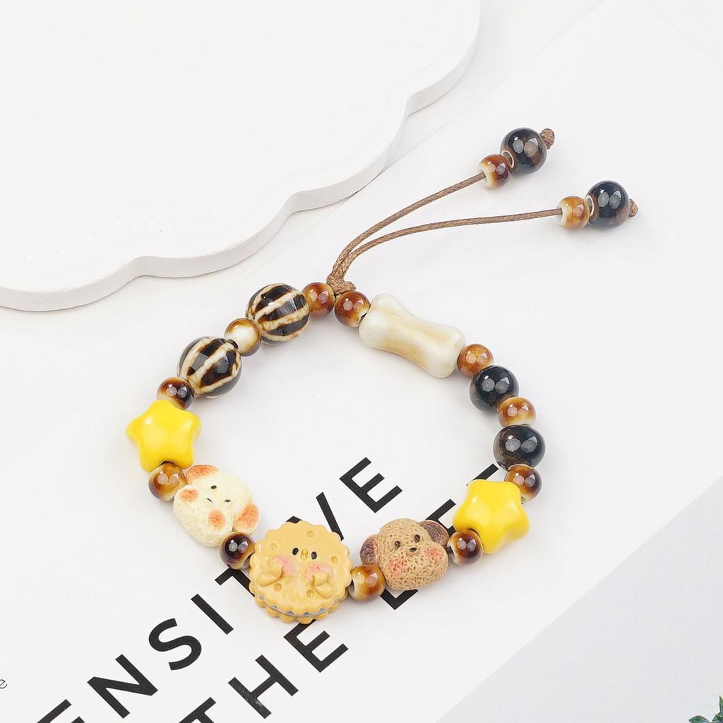 Jingdezhen cute ceramic bracelet high value puppy good friend couple girlfriend woven hand rope does not fade