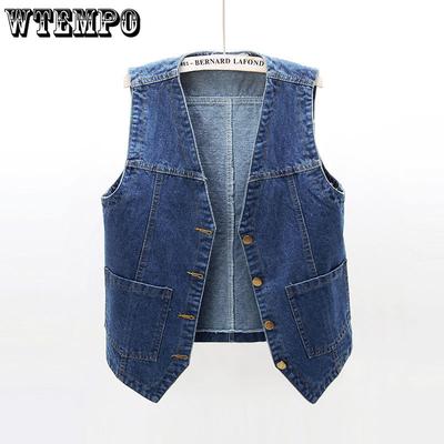 Spring and Autumn Versatile Cowboy Vest Women's Short Loose Sleeveless Coat Tank Top for Students