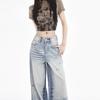 Women's Light Blue High-Waisted Ripped Straight-Leg Jeans - Street Style, Autumn/Winter, Loose Fit, Slimming Effect.