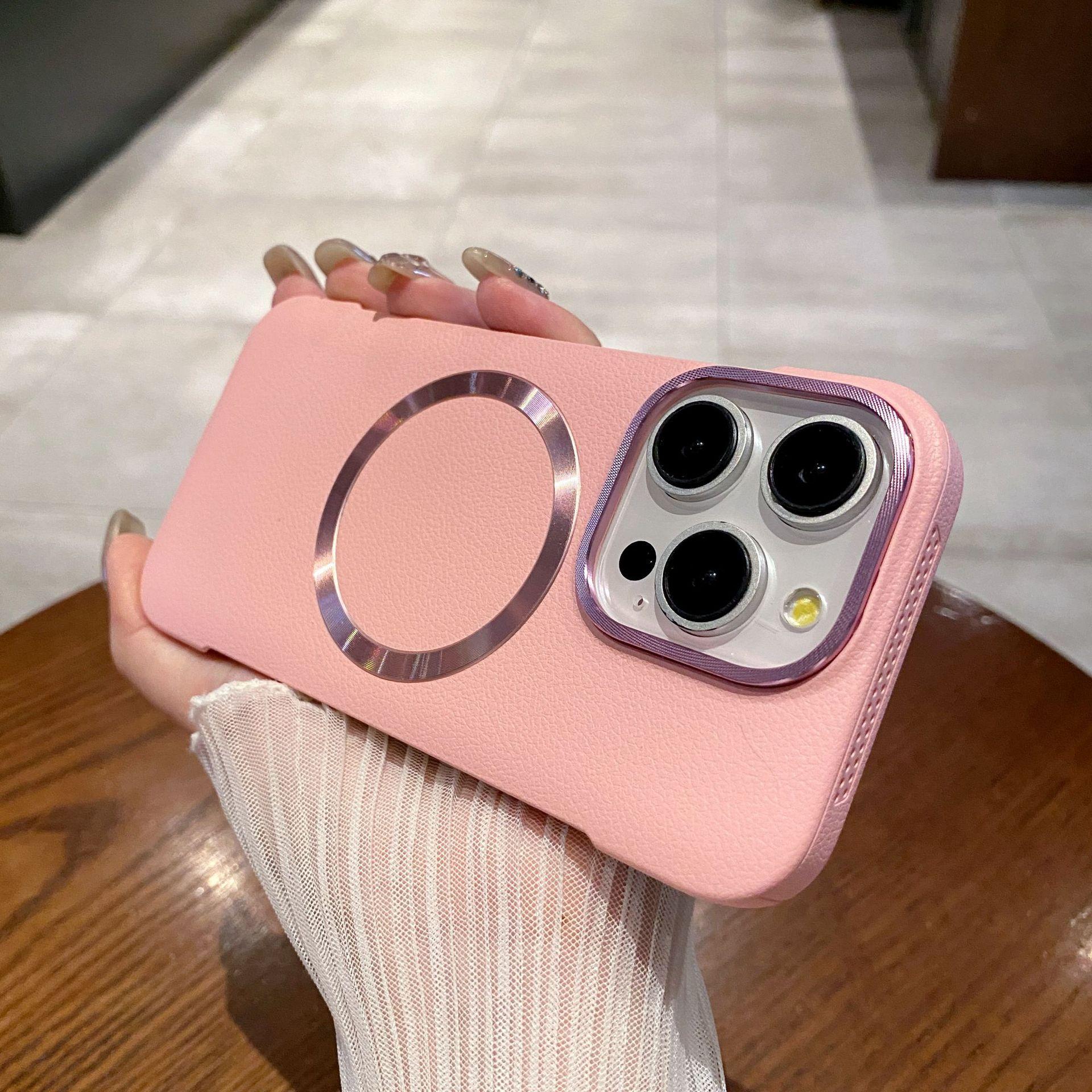 

Магнитное крепление с текстурой кожи личи подходит для чехлов для телефонов iPhone15PROMAX. Ультратонкий защитный чехол для Apple 14 Borderless 13 Anti Drop Apple 13Promax розовый