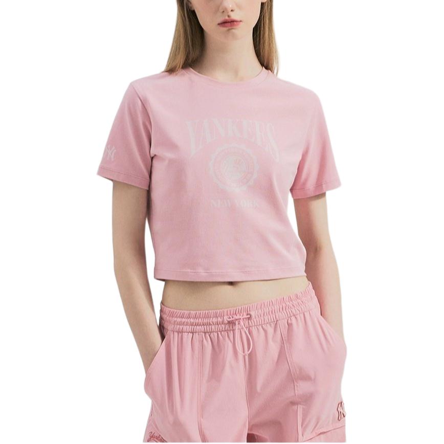 New York Yankees MLB Letter Vintage Print Comfortable Sports Short Sleeve Summer Breathable T-Shirt Women Tops Light-Pink 3FTSN0143-50PKM