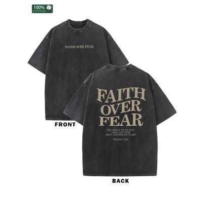 FOI SUR LA PEUR T-shirt Basique en Coton Uni à Épaules Tombantes Vintage Streetwear pour Homme Tops Amples T-shirt Délavé à l'Acide