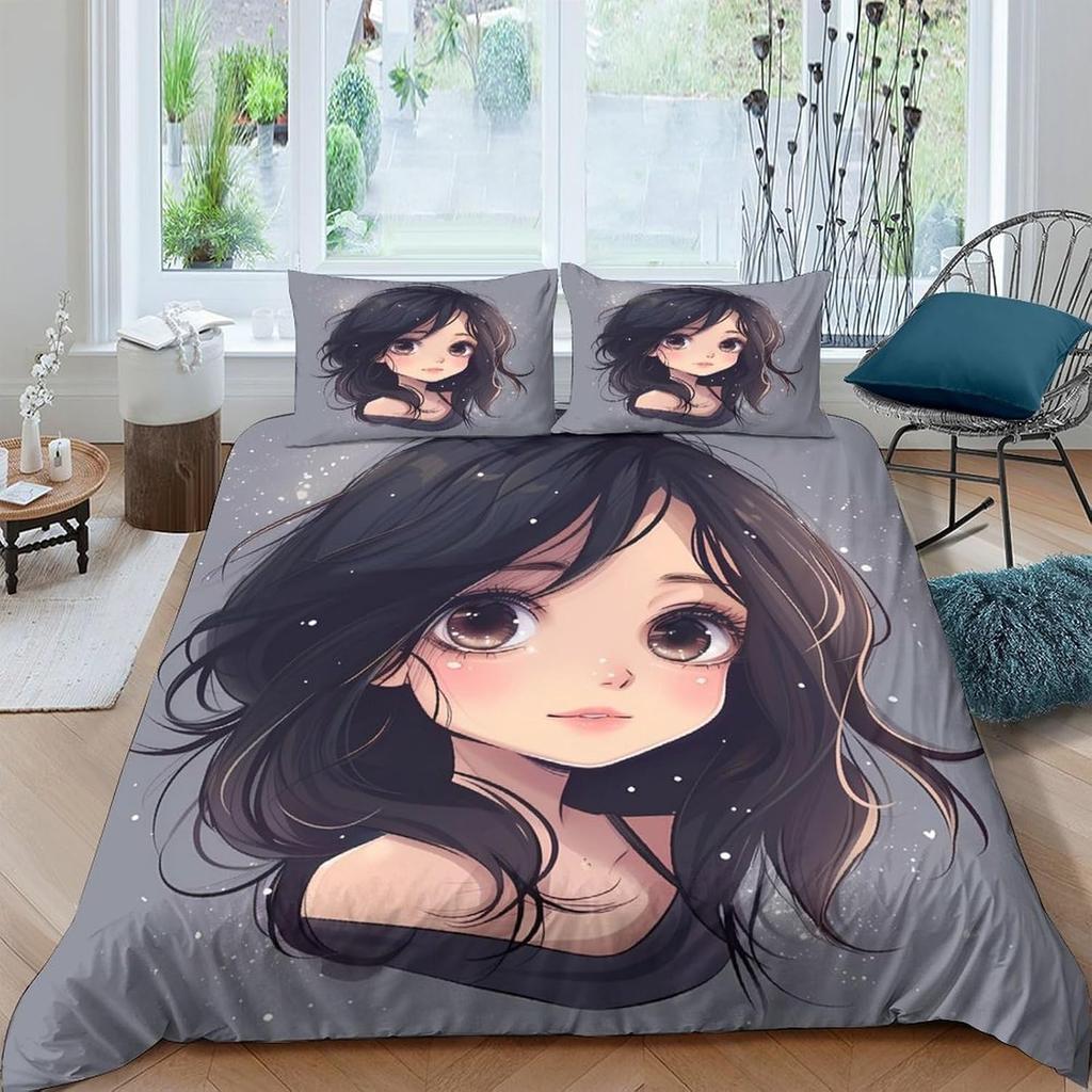 Anime Girl Eyes Comforter Cover 135x200cm With 1 Pillowcase 3D Print Cartoon Cute Quilt Cover For Teens Adults