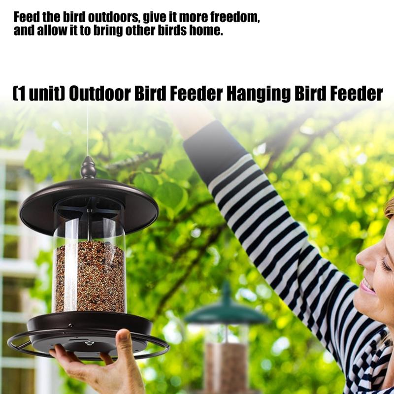 Iron Bird Feeder for Outdoor Garden Wild Bird Observation Hanging Feeder with Roof for Safe Backyard Bird Feeding Sation