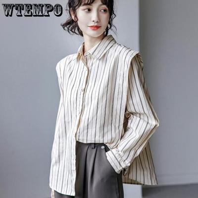 Spring and Autumn Women's Shirt Long Sleeve Design Vertical Stripe Shirt Small Fashion Top