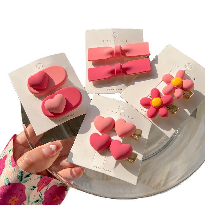 Clips de păr roz pentru fetițe dulci - Clips lateral BB drăguț tip cioc de rață pentru breton