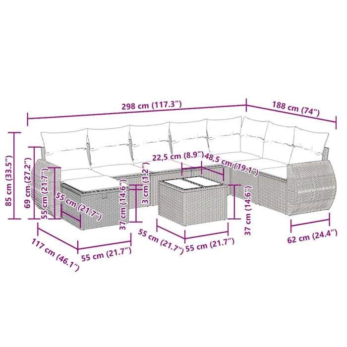 VidaXL Salon de jardin avec coussins 9 pcs marron résine tressée 3325650