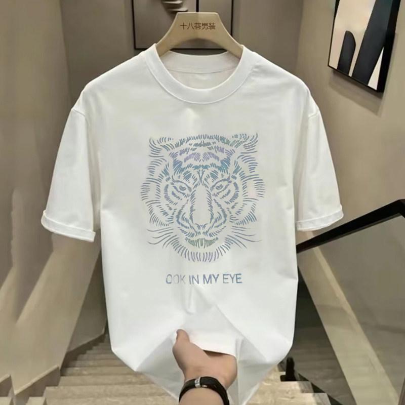 Tiger Printed Casual Small Print TShirt Pure Cotton Unisex Crew Neck Short Sleeve Slim Fit Tee Comfortable Autumn Daily Wear