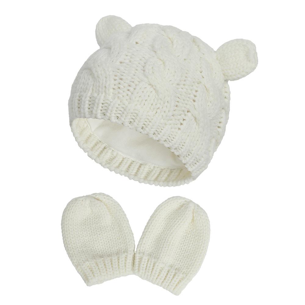 Winter Warme Strickmütze Handschuhe Set Baumwolle Baby Neugeborene Beanie Mütze für Mädchen Jungen Cartoon Ohren Kleinkind Mütze Säugling Bonnet 0-18M