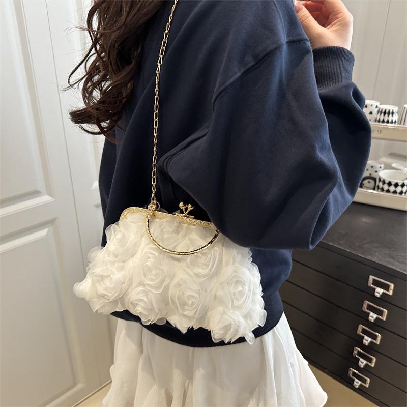 New 2025 Ring Rose Flower Banquet Bag Bridal Bag Nightclub Bag Dinner Bag Dress Bag Clutch Bag
