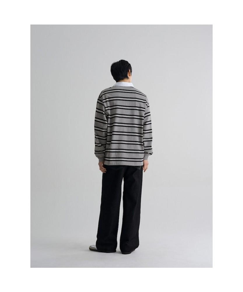 8SECONDS Heavy Cotton Collar Stripe Long Sleeve Tee Gray