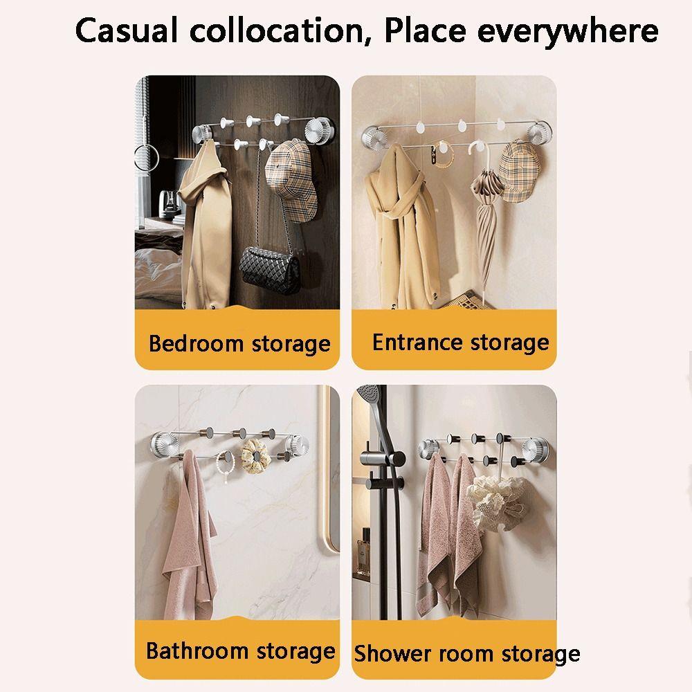 No Punching Suction Cup Row Hook With 7 Hook Stainless Steel Storage Rack  Towel Rack