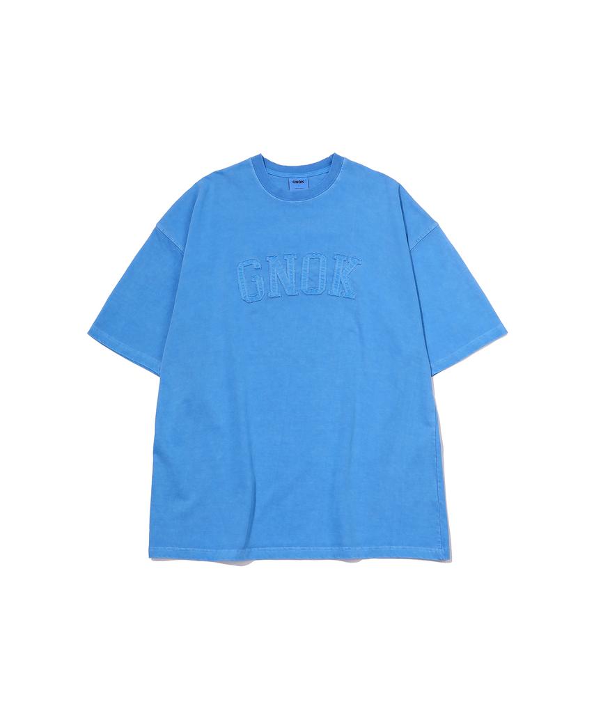 GNOK Applique Pigment Short Sleeve T-Shirt_Blue